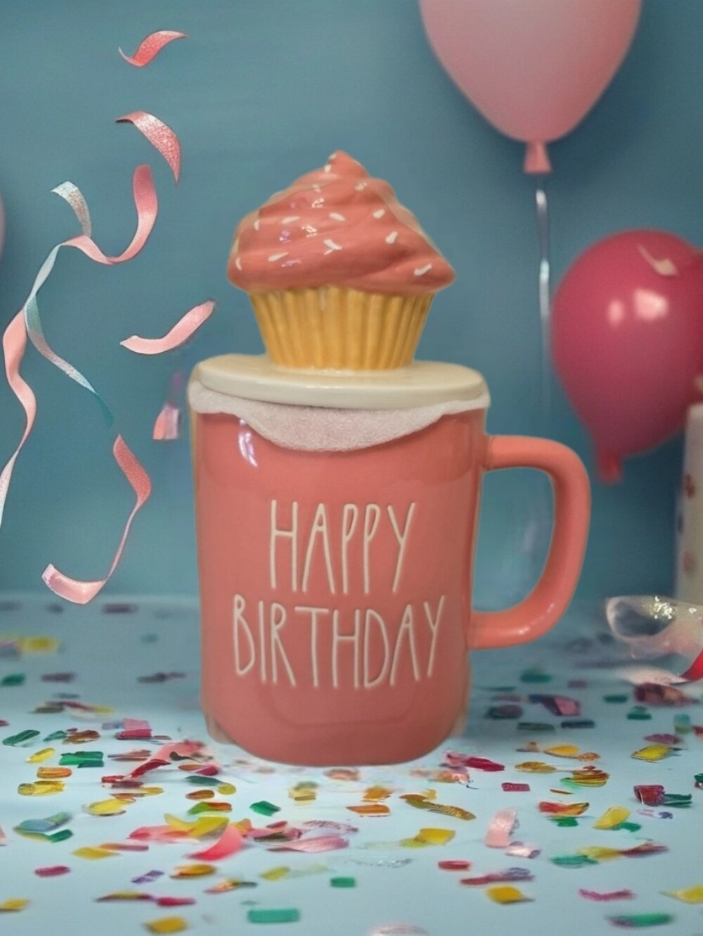 Rae dunn "HAPPY BIRTHDAY" coffee mug Cupcake Topper/ Pink Ceramic New With Tags!